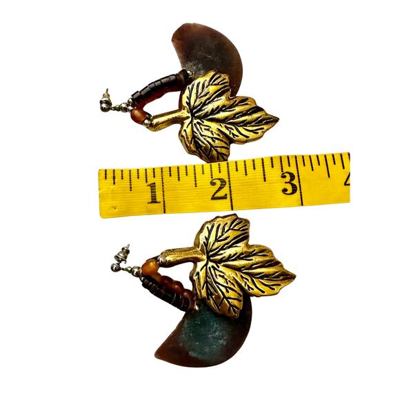 Vintage Leaf Mixed Media Post Dangle Earrings - Picture 4 of 7